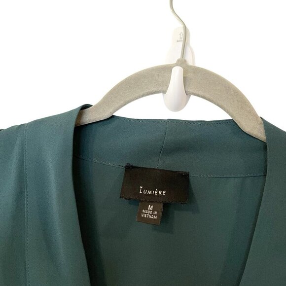 Lumiere Forest Green V-Neck Long Sleeve Career Blouse Hi Lo Solid Polyester M - Picture 3 of 6